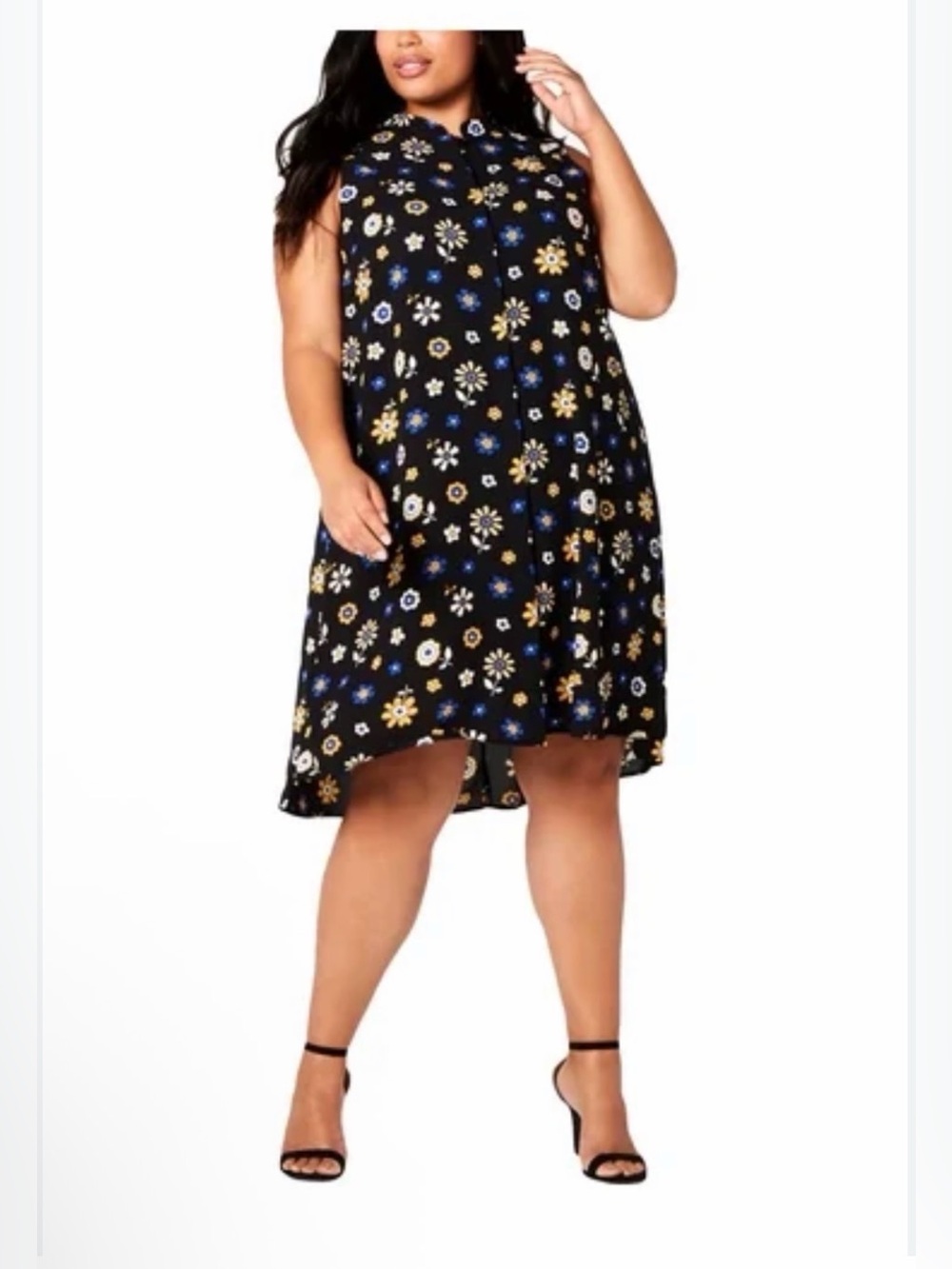 Anne Klein Black Floral Button-Front Dress Blooms size large
